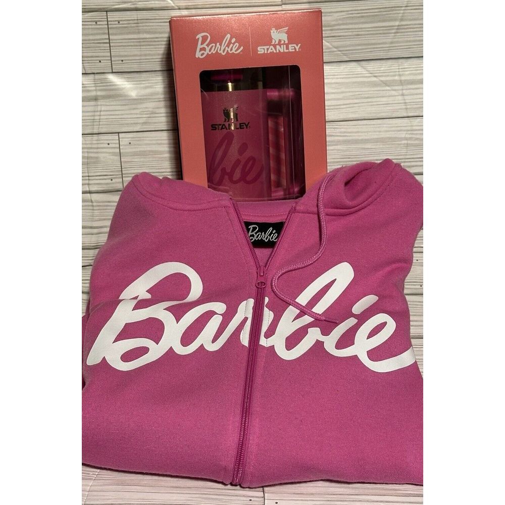 Barbie  Stanley Tumbler 30 Ounce And NWT pink Barbie Hoodie Sweatshirt XL Bundle